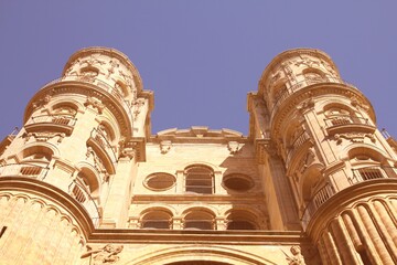 Malaga cathedral, Spain. Vintage filter toned color image.
