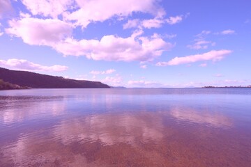 Lake Taupo, New Zealand. Vintage filter toned color image.