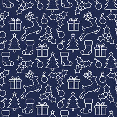 Seamless Pattern with Christmas Ornament with Reindeer Animal, Vector illustration for Happy New Year and Merry Christmas Background Wallpaper