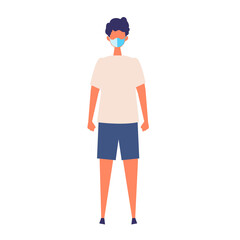 Vector flat illustration of man wearing a surgical mask.