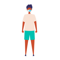 Vector flat illustration of man wearing a surgical mask.