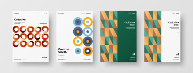 Naklejka premium Company identity brochure template collection. Business presentation vector A4 vertical orientation front page mock up set. Corporate report cover abstract geometric illustration design layout bundle.