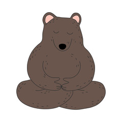 Big brown teddy bear sitting and meditating in lotus pose