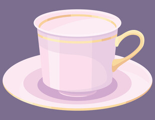 Cup with saucer. Beautiful object in cartoon style.