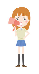 女子　メガホン2　イラスト