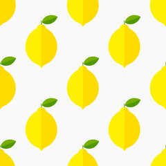 Yellow lemons summer pattern. Lemon fruit texture. Vector illustration.