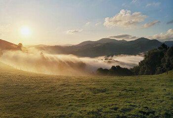 Morning mist over the mountains / Spain, Camino de Santiago