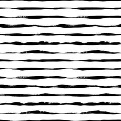 Tuinposter Horizontale strepen Golvende grunge lijnen vector naadloze patroon. Horizontale penseelstreken, rechte strepen of lijnen.