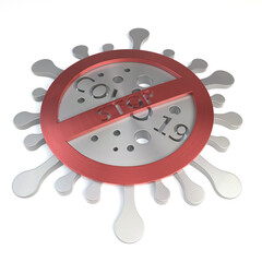 3D stop covid-19 brushed metal icon