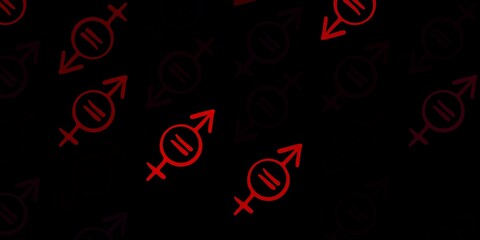 Dark Pink vector texture with women's rights symbols.