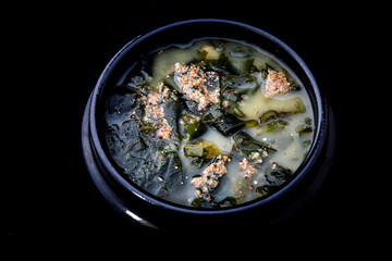 Korean food Seaweed Soup with Perilla which is called Deuikkae Miyeok-guk