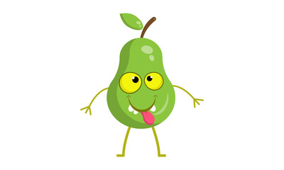 cartoon pear with happy face.Vector illustration isolated on white background.