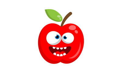 cartoon apple with happy face.Vector illustration isolated on white background.