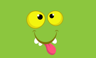 Cartoon monster face,green color.Vector illustration isolated on white background.