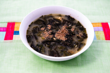 Korean food Seaweed Soup with Perilla which is called Deuikkae Miyeok-guk