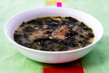 Korean food Seaweed Soup with Perilla which is called Deuikkae Miyeok-guk