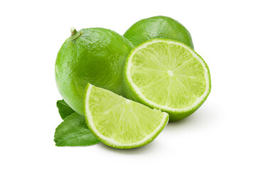 Group of fresh lime isolated on white background. Clipping path.