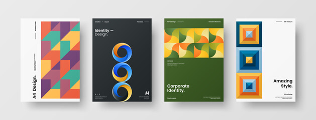 Company identity brochure template collection. Business presentation vector A4 vertical orientation front page mock up set. Corporate report cover abstract geometric illustration design layout bundle.