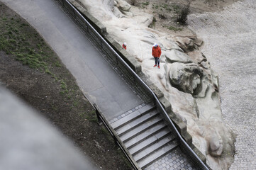 Old road and man in red