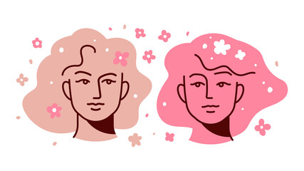 Two female faces. The concept of feminism, friendship, the struggle for freedom and independence.