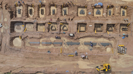 Aerial view piling rig working at construction site