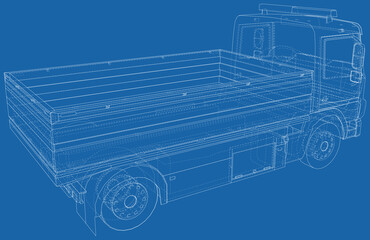 Flatbed truck illustration vector. Wire-frame line isolated. Vector rendering of 3d.