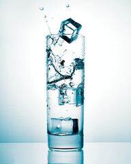 glass of water with ice, a glass of cold water, fresh water  