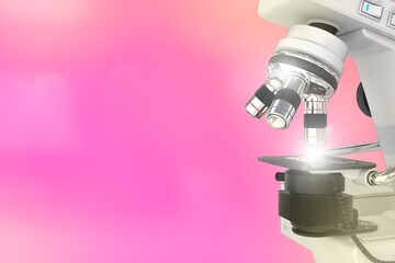 chemistry analyzing concept, lab modern scientific microscope with flare on selective focus background - object 3D illustration