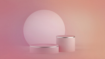 3d render, abstract pink modern minimal background. Cylinder podium, vacant pedestal, empty stage, showcase stand, product display, blank round board, expo platform. Copy space. Premium poster design