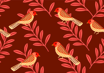 Indonesian batik motif with a very distinctive flora and fauna pattern, Vector . Batik is a wax coloring technique that is applied to a cloth, this technique originates from Indonesia. Design, Vector
