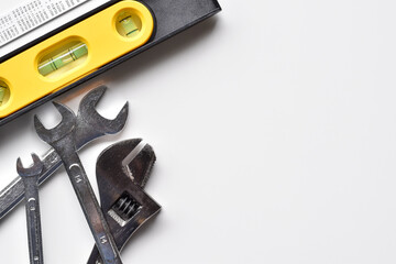 Top view mechanic tool on white background with copy space.