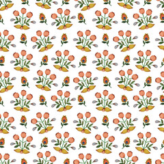 Seamless watercolor pattern with spring flowers in folk style.