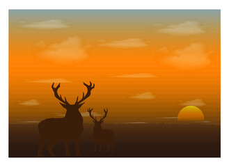 Fototapeta na wymiar Illustration of a pair of deer at dusk. Great illustration vector for books, magazines, posters etc.