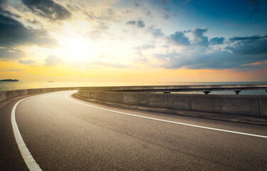 Highway overpass with nature seascape background