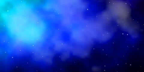 Dark BLUE vector background with colorful stars. Shining colorful illustration with small and big stars. Design for your business promotion.