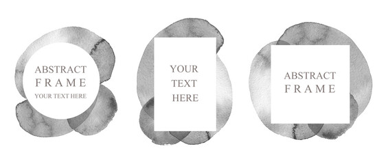 abstract design minimalism spot blot ink gray circle square rectangle white background isolated watercolor set watercolor