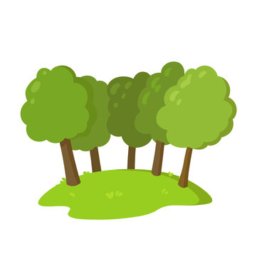 Group of trees on the hill, flat style landscape design element. Colorful flat vector illustration. Isolated on white background.