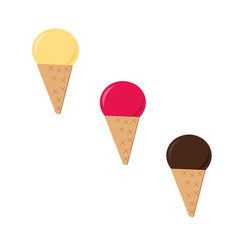 ice cream in a waffle cone. set of elements in vector flat style, sweet dessert