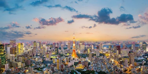 Foto op Aluminium Cityscape of Tokyo skyline, panorama aerial skyscrapers view of office building and downtown in Tokyo when sunset. Japan, Asia. © tanarch