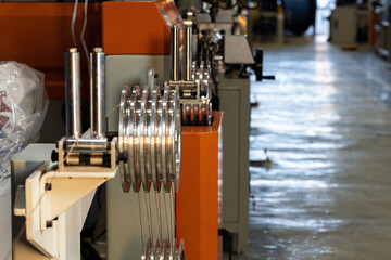 Production of cable wire at cable factory close up