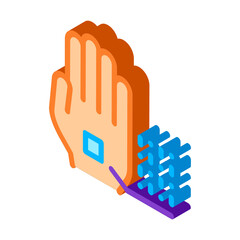 Information Chip On Hand Biomaterial vector isometric sign. color isolated symbol illustration