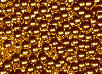 3d illustration of golden balls background with metal gloss and reflections