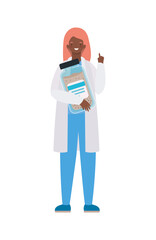 Woman doctor with uniform and medicine jar vector design