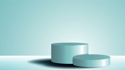 Round white stage podium illuminated with luxury on glitter particles background for product presentation.