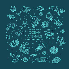 Set of sea or ocean animals icons.Vector illustration © tettygreen