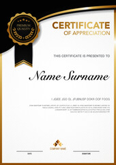 Luxury certificate template of black and gold.