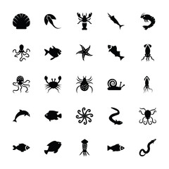 Underwater Animals Glyph Vectors 