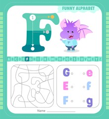 Letter F and funny cartoon bat. Alphabet a-z. Coloring page. Printable worksheet.