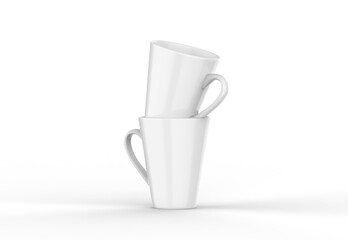 Coffee or tea cup mockup template, blank mug on isolated white background, 3d illustration