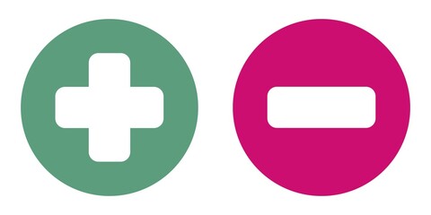 Fototapeta premium Plus and minus mark icons circle flat green and red colors.